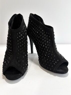 MICHAEL Michael Kors Dani Black Suede Studded Open Toe Booties Boots Heels
